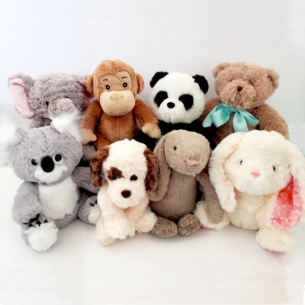 two rows of stuffed animals from little hugs